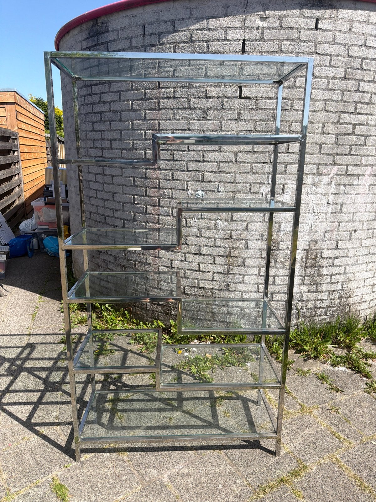 Glazen Boekenkast met Chroom Frame - Eric Kuster, Met plank(en), Gebruikt, Glas, 150 tot 200 cm