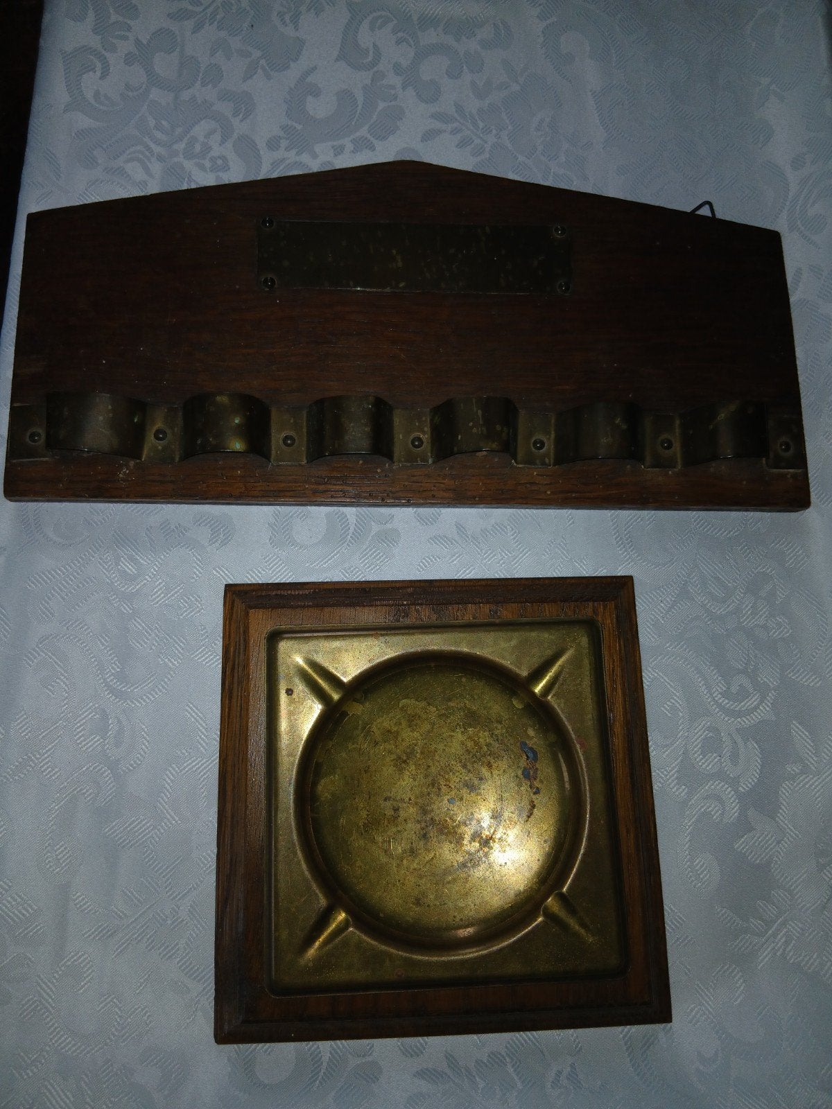 Vintage houten pijpenrek met asbak - messing details, Ophalen of Verzenden