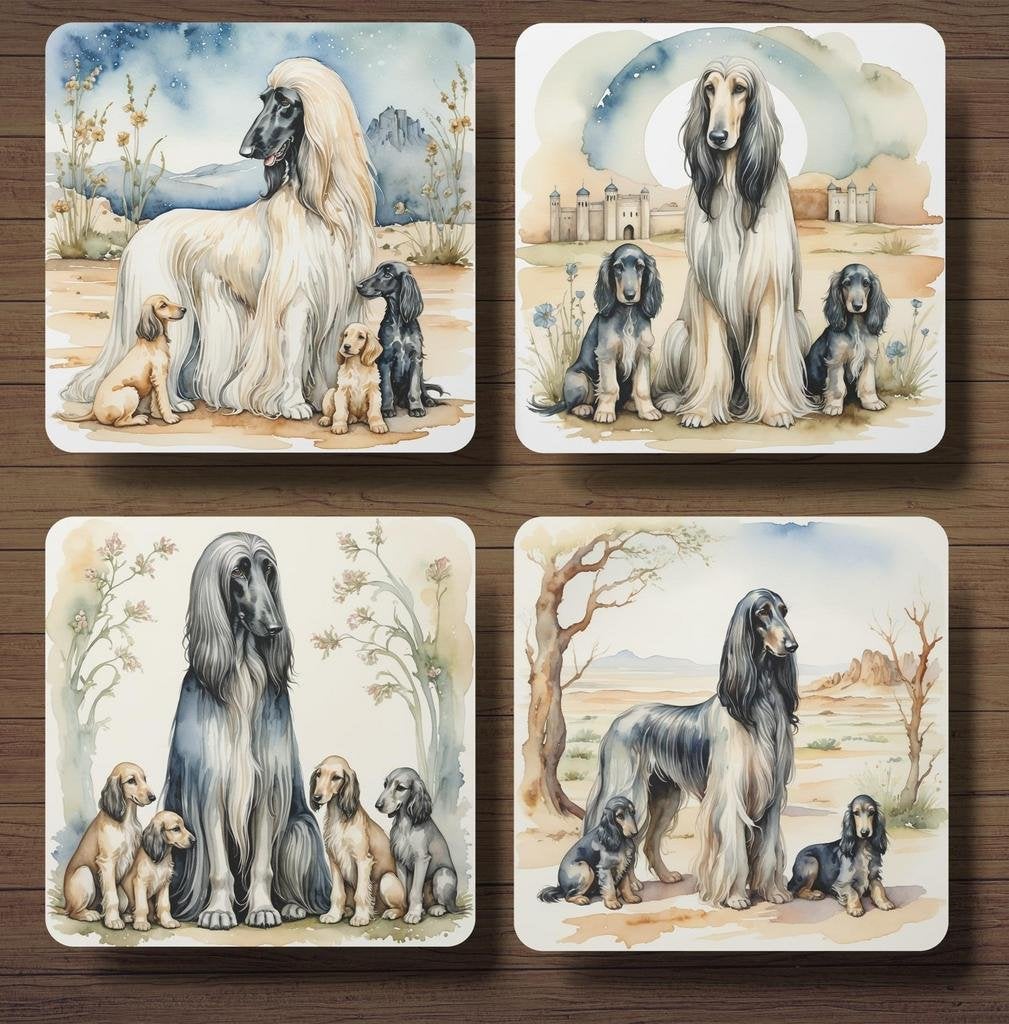 Afghaanse Windhond met puppy’s onderzetters met houder, Ophalen of Verzenden, Nieuw