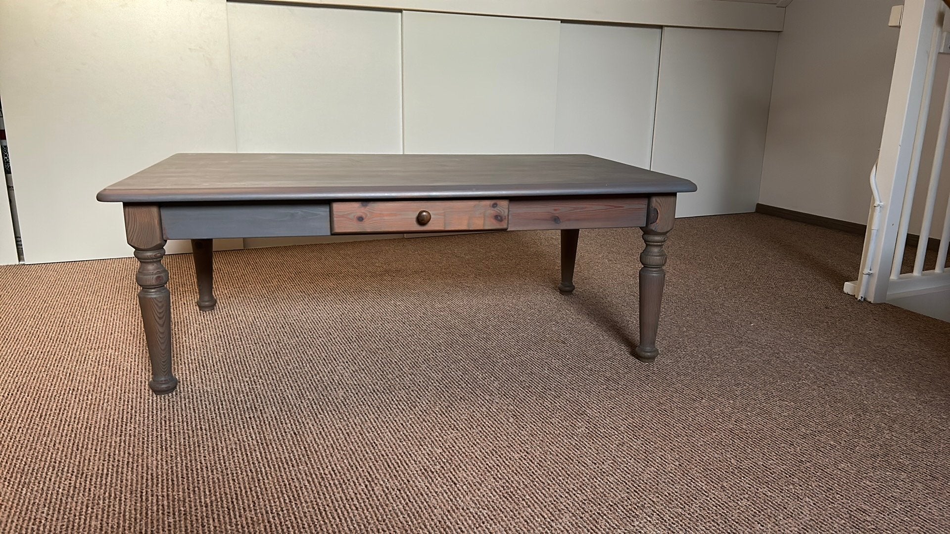 Salontafel greywashed met sierpoten landelijke stijl, Ophalen, 100 tot 150 cm, 50 tot 100 cm, Zo goed als nieuw