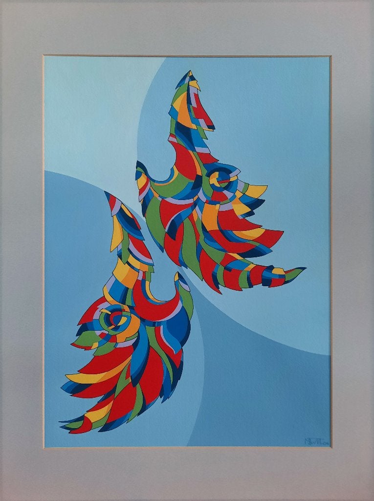 Abstract rechts - Kunstenaar M. den Wit, Abstract, Acrylverf, Papier/karton, Ophalen of Verzenden