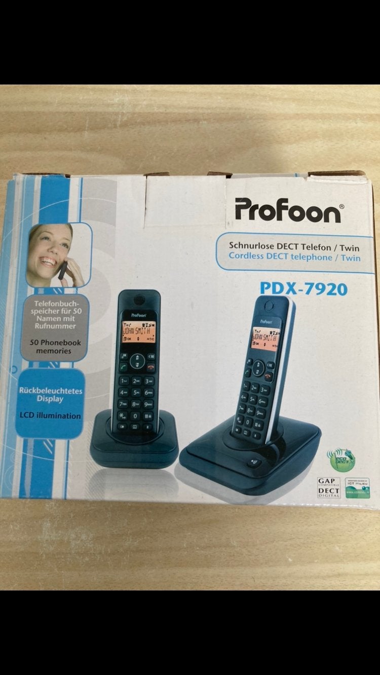 Profoon PDX-7920 Draadloze DECT Telefoon Twinset, Ophalen, Zo goed als nieuw, 2 handsets
