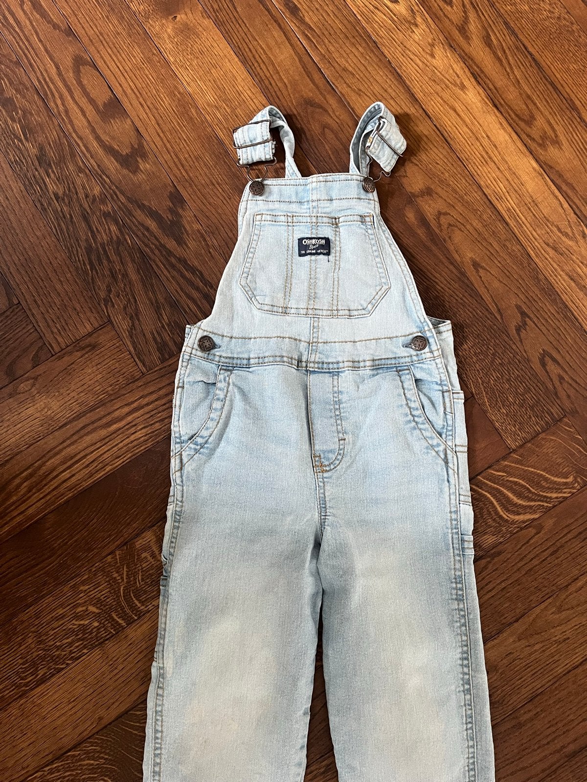 OshKosh B'gosh blauwe denim tuinbroek maat 4T, Ophalen, Gebruikt, Jongen of Meisje