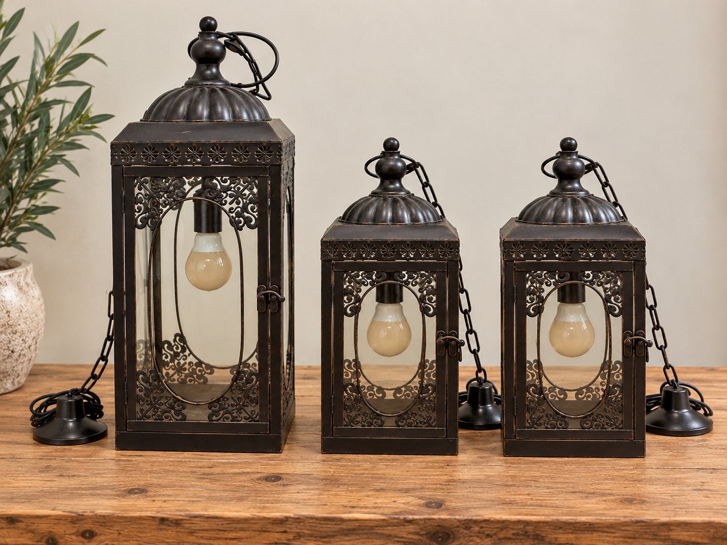 Set van 3 unieke ijzeren hanglampen/wandlampen windlicht