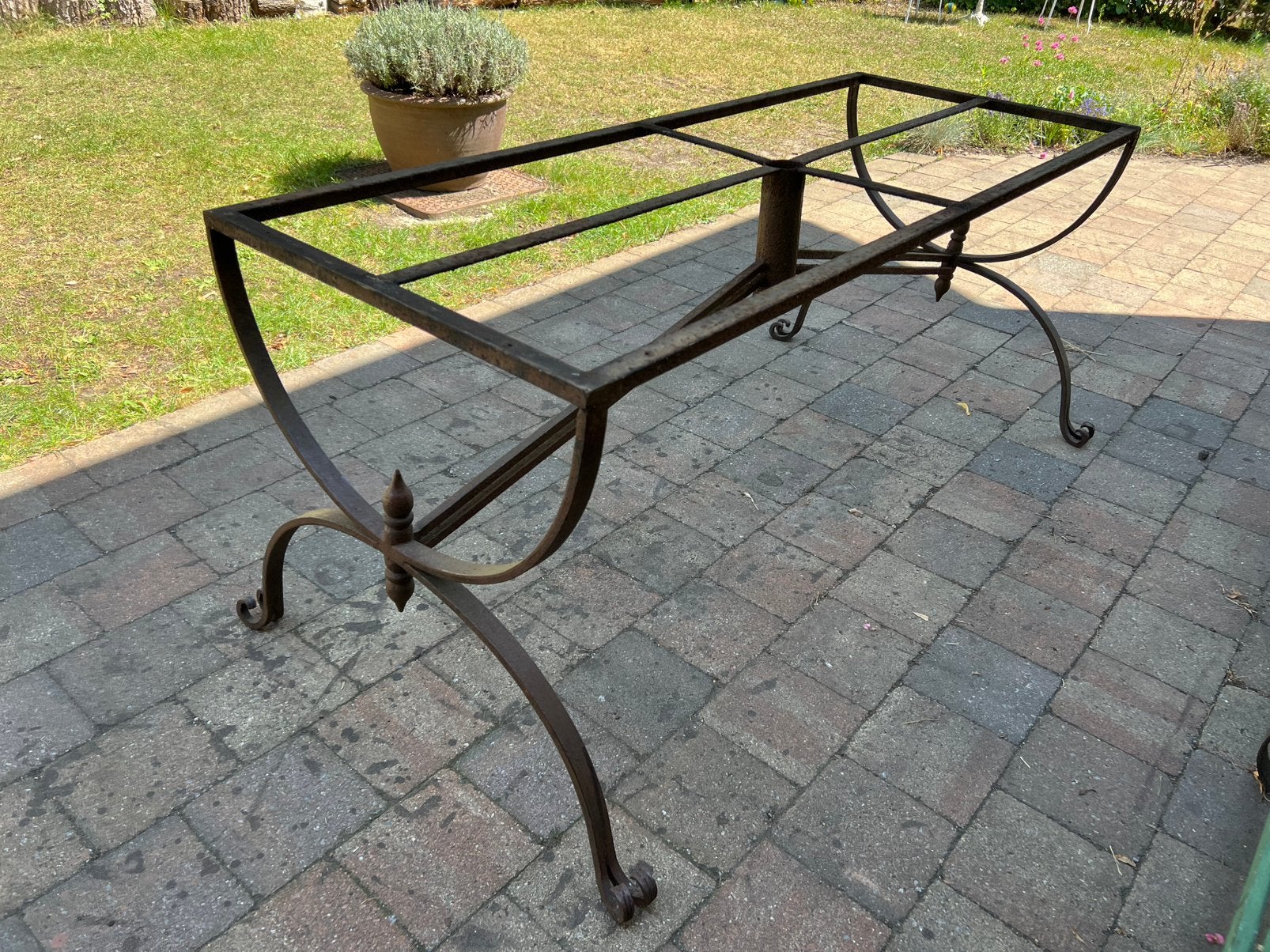 smeedijzeren tuintafel-onderstel / tafelvoet, Ophalen, Gebruikt, 50 tot 100 cm, 150 tot 200 cm