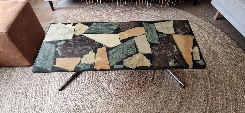 Vintage salontafel perspex/steen, Huis en Inrichting, Tafels | Salontafels, Ophalen, Overige materialen, 100 tot 150 cm, 50 tot 100 cm