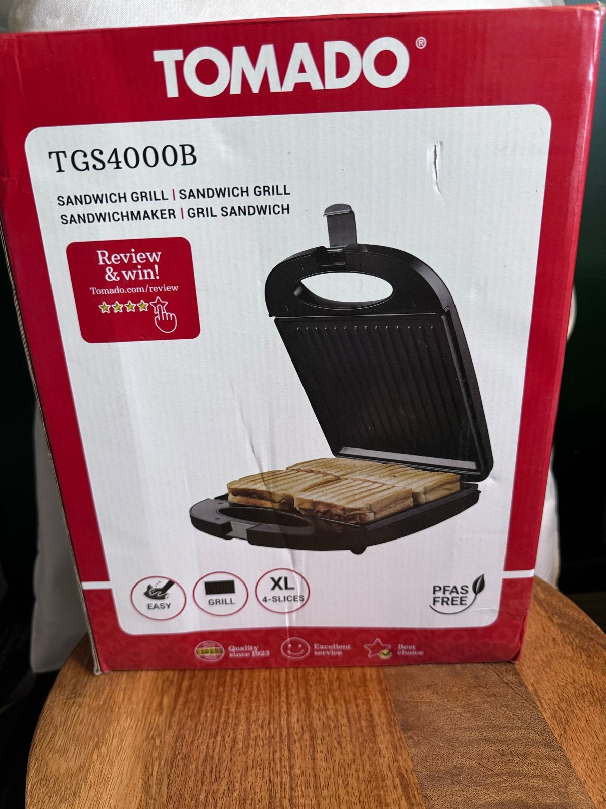 Tomado TGS4000B Sandwich Grill - XL 4-sneden, Ophalen of Verzenden, Nieuw