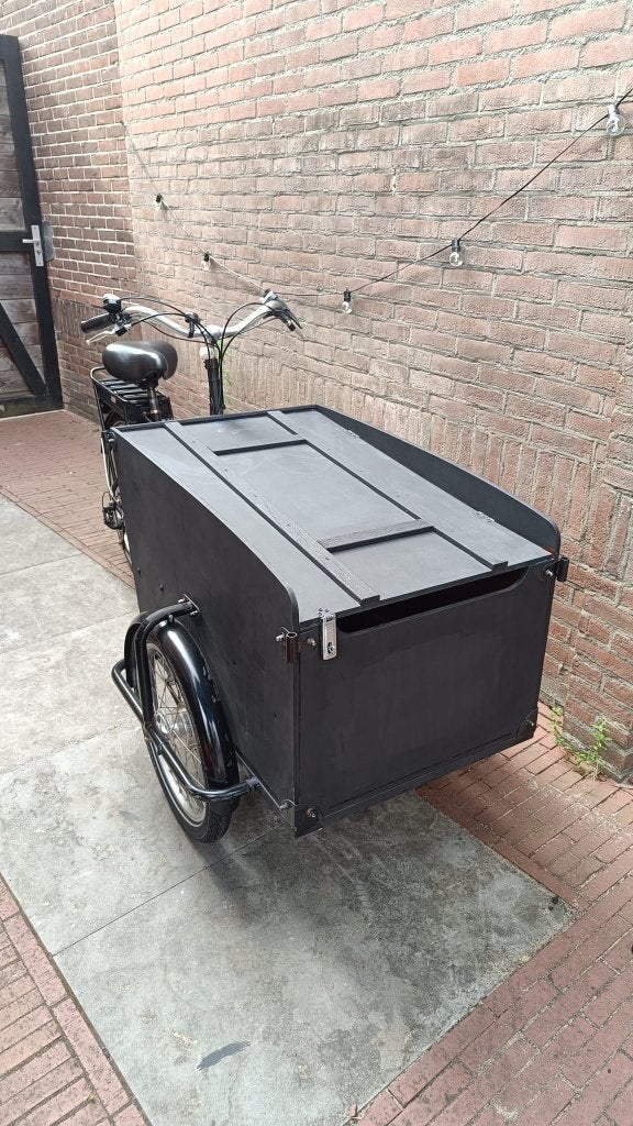 Baboe Big E bakfiets met afsluitbare klep en 2 accu's, Gebruikt, Huif, 2 kinderen, Trommelrem