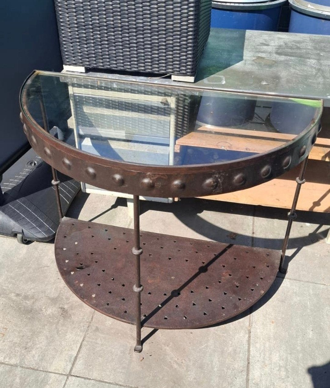 Retro sitetable glas metaal industrieel, Huis en Inrichting, Tafels | Sidetables, Ophalen