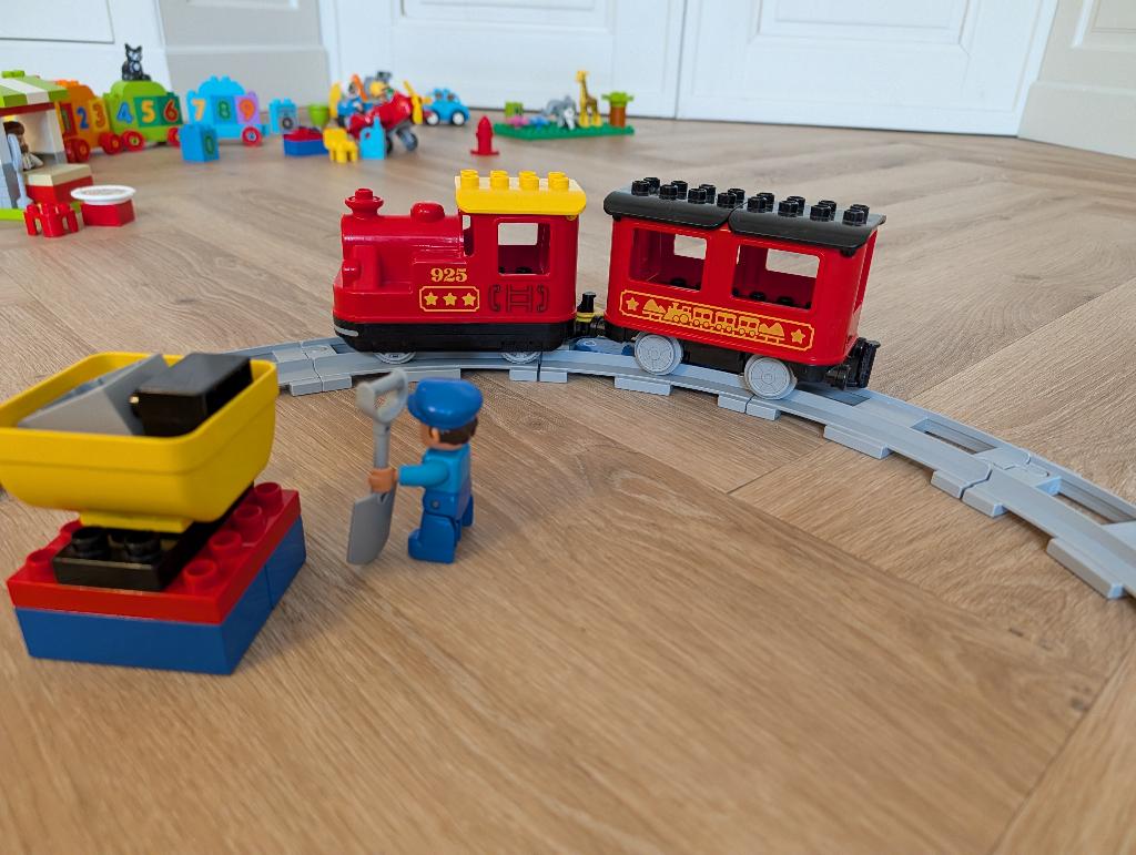 Duplo (Treinbaan, Vliegtuig, Politie, Takelwagen Pizzakraam), Ophalen of Verzenden, Zo goed als nieuw, Compleet, Duplo