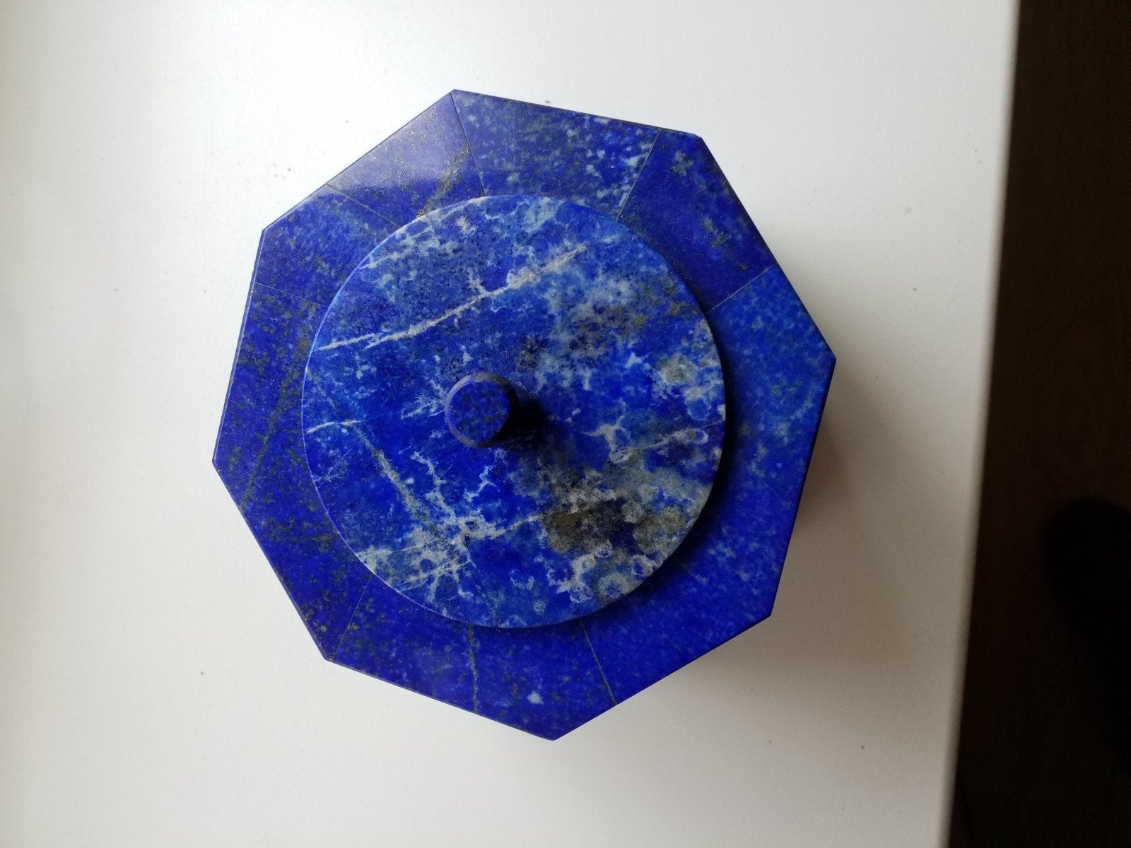 Handgemaakt achtkantig lapis lazuli sieraden-/ringendoosje, Ophalen of Verzenden