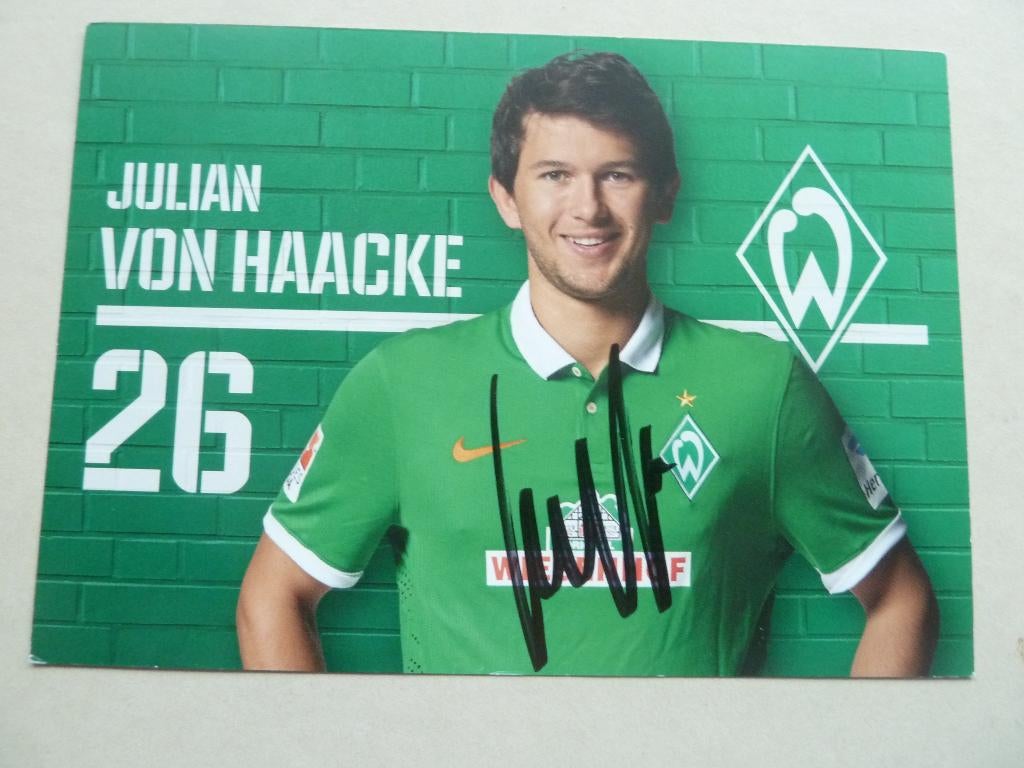 Spelerskaart. Julian.von.Haacke Werder Bremen  2014/15, Verzamelen, Ophalen of Verzenden, Zo goed als nieuw, Buitenlandse clubs