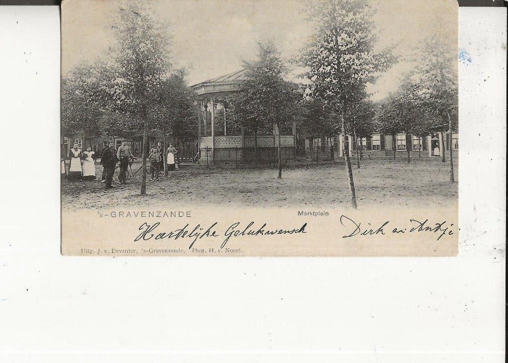 s Gravenzande Marktplein met Muziektent 1904, Ophalen of Verzenden, Voor 1920, Gelopen, Zuid-Holland