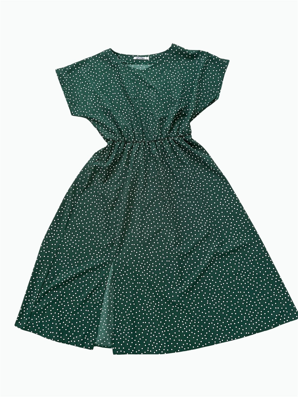 Groene polkadot jurk met split, maat 4 (valt als 48/50), Kleding | Dames, Jurken, Maat 46/48 (XL) of groter, Ophalen of Verzenden