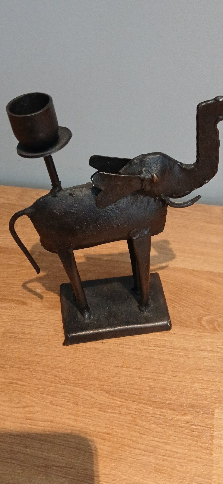 Afrikaanse olifant met theelicht, zwart metaal, Ophalen of Verzenden