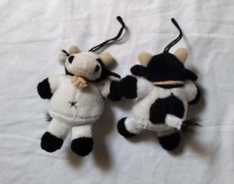 3 knuffel koetjes met ophanglus, Zwart, Ophalen of Verzenden, Zo goed als nieuw, Klein (minder dan 20 cm)