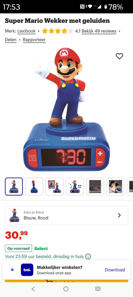 Wekker Super Mario incl. 3 Batterijen, Ophalen, Zo goed als nieuw