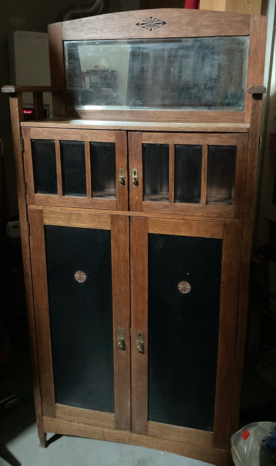 Art Deco Eikenhouten Kast met Spiegel en Vitrine, Ophalen