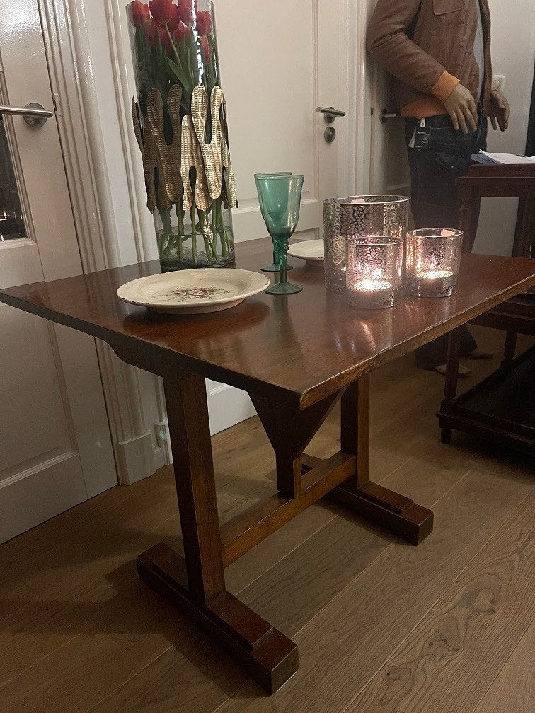 Kleine eettafel massief eiken bijzettafel opklapbaar Flamant, Huis en Inrichting, Ophalen, Hout, Eichholtz, Nieuw
