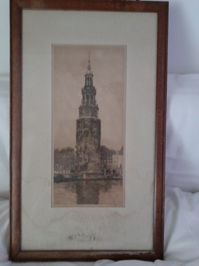 ets, Antiek en Kunst, Kunst | Etsen en Gravures, Ingelijst, Stadsgezicht, Ophalen of Verzenden, Gravure