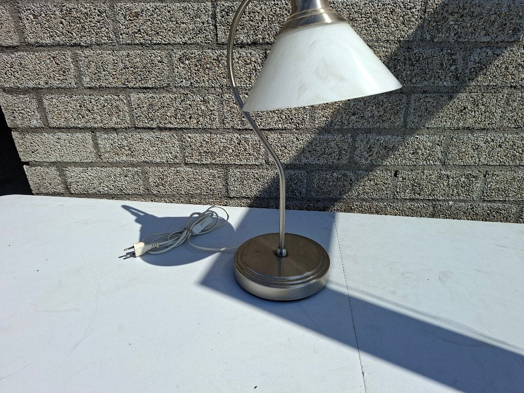 schitterende design rvs lamp met melkglas kap led, Ophalen of Verzenden, Zo goed als nieuw