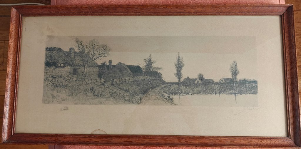 Ets van Herman Heuff, Nederlandse school, Landschap, Tekening, Papier