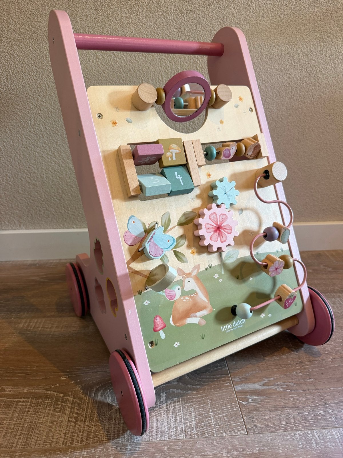 Little Dutch Houten Loopwagen Roze met Activiteiten, Ophalen, Zo goed als nieuw, Overige typen, Met wieltjes