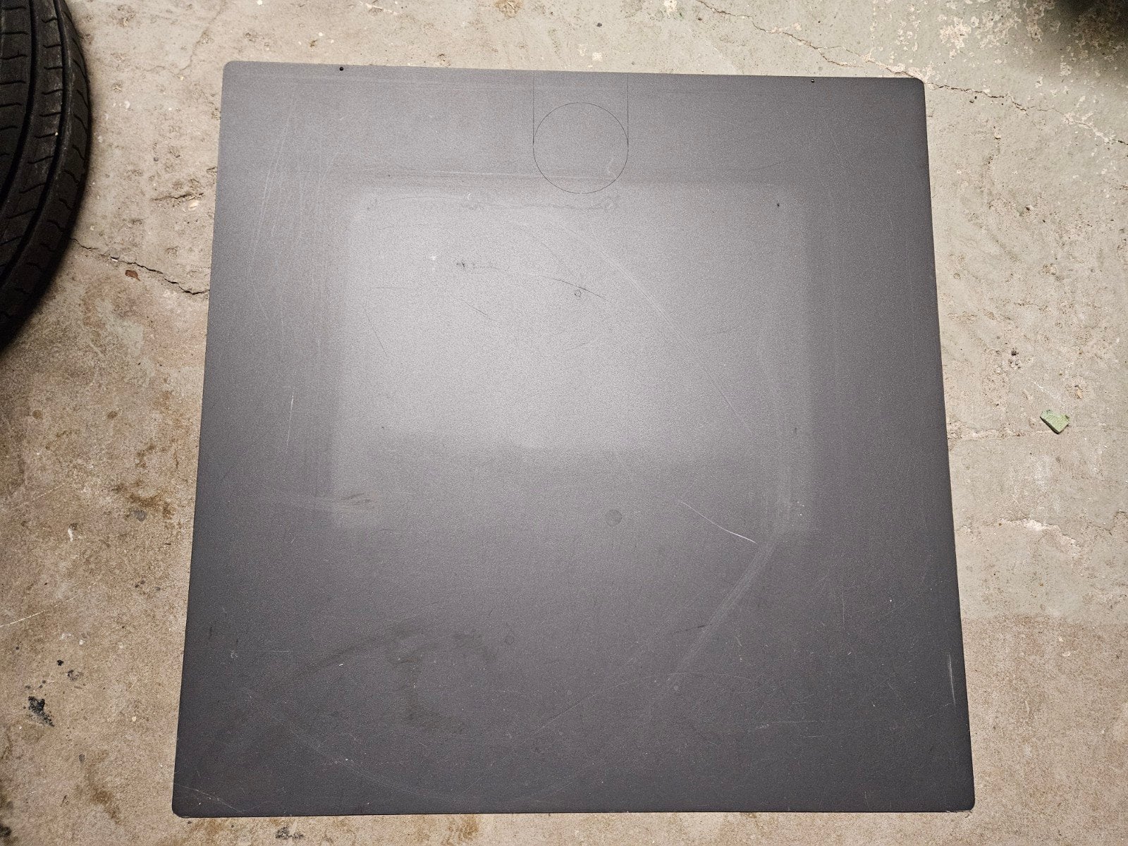 Stalen vloerplaat houtkachel zwart(74 x 74 cm), Ophalen, Gebruikt, Houtkachel, Vrijstaand