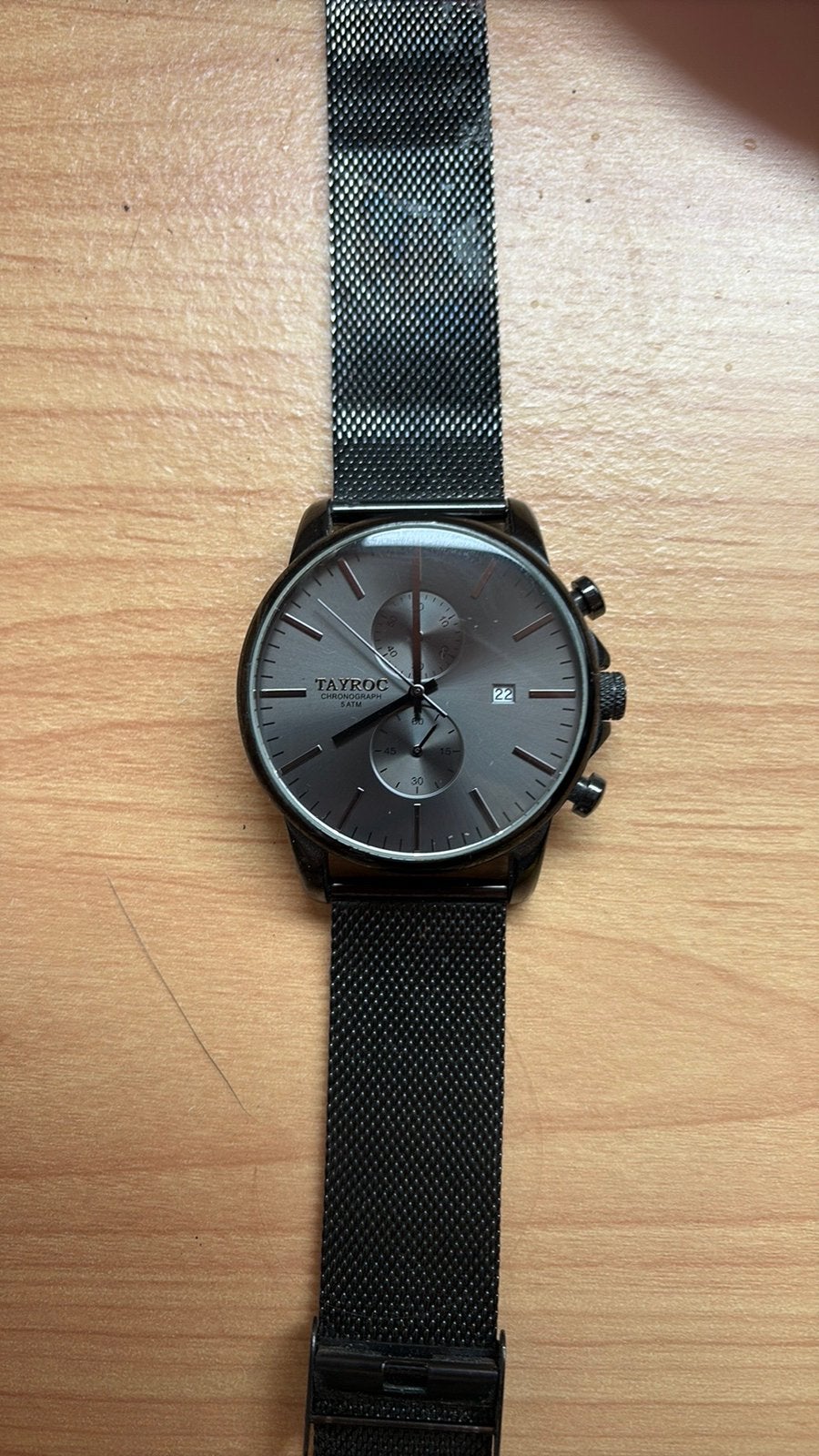 Tayroc herenhorloge met mesh band, Ophalen of Verzenden, Zo goed als nieuw, Staal, Overige merken