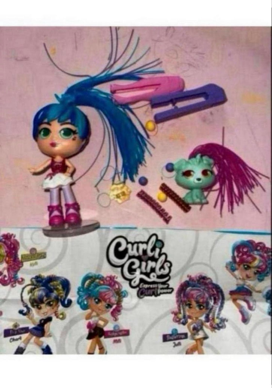 Curli Girls pop met blauw haar en accessoires, Ophalen of Verzenden, Gebruikt, Overige typen