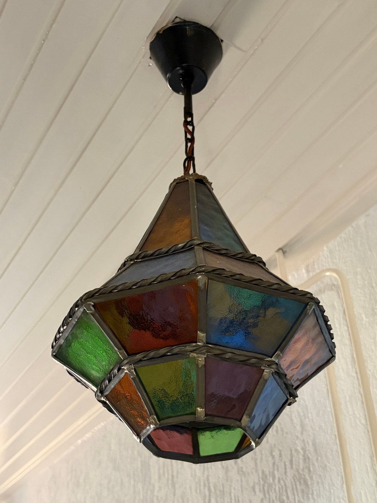 Unieke Glas in Lood Hanglamp - Kleurrijk en Sfeervol, Ophalen, Gebruikt, Glas, E27 (groot)