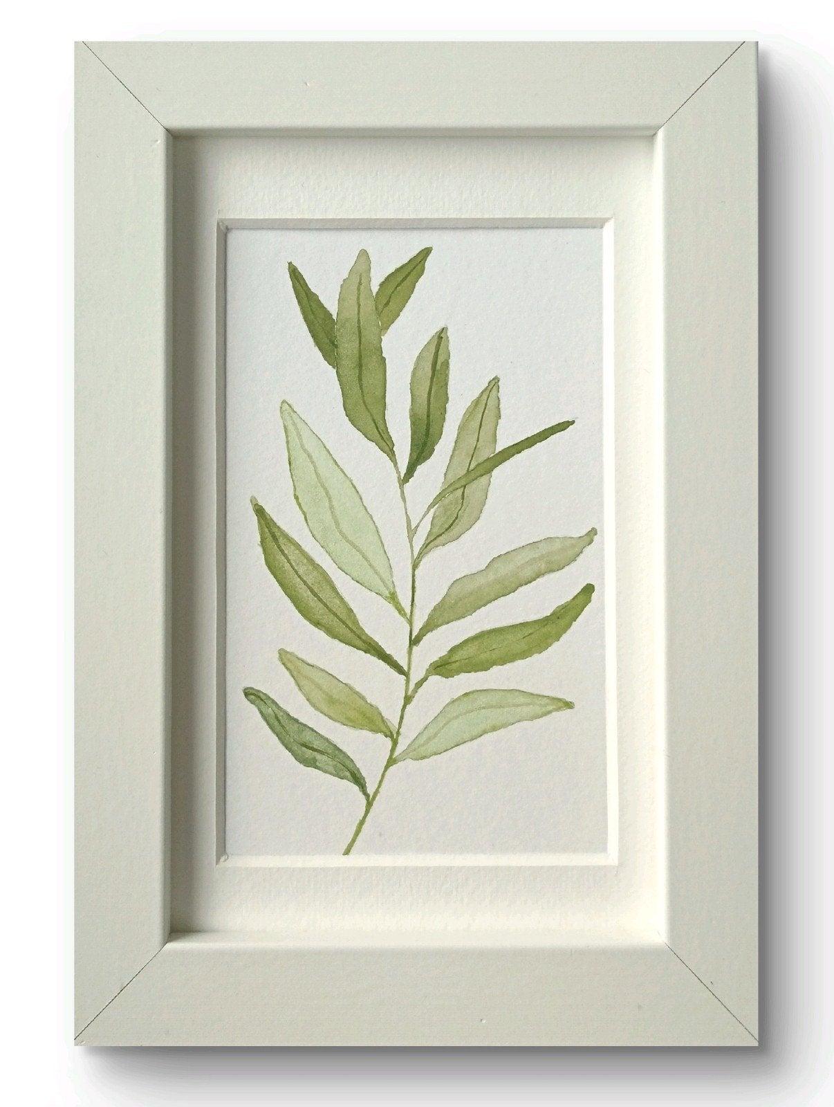 Olijftak moderne kunst inclusief lijst met passe partout, Ophalen of Verzenden, Papier/karton, Passe-partout, Stilleven