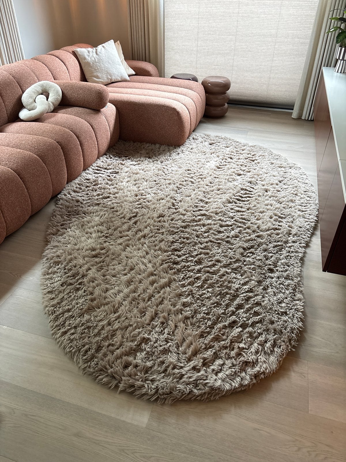 Organisch Vorm Fluffy Taupe Beige Vloerkleed 300x200 cm, Ophalen, Beige, Zo goed als nieuw, 200 cm of meer