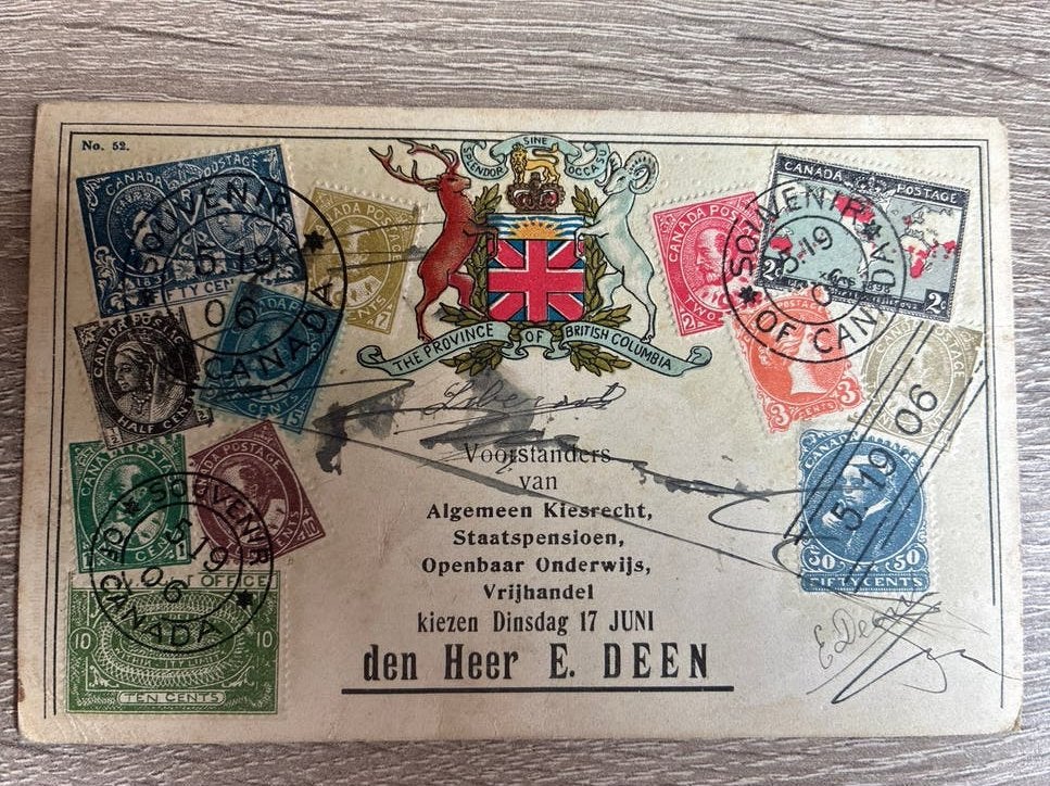 Oude Canadese postkaart 1906 Kiesrecht gesigneerd, Ophalen of Verzenden, Voor 1920, Gelopen, Buiten Europa
