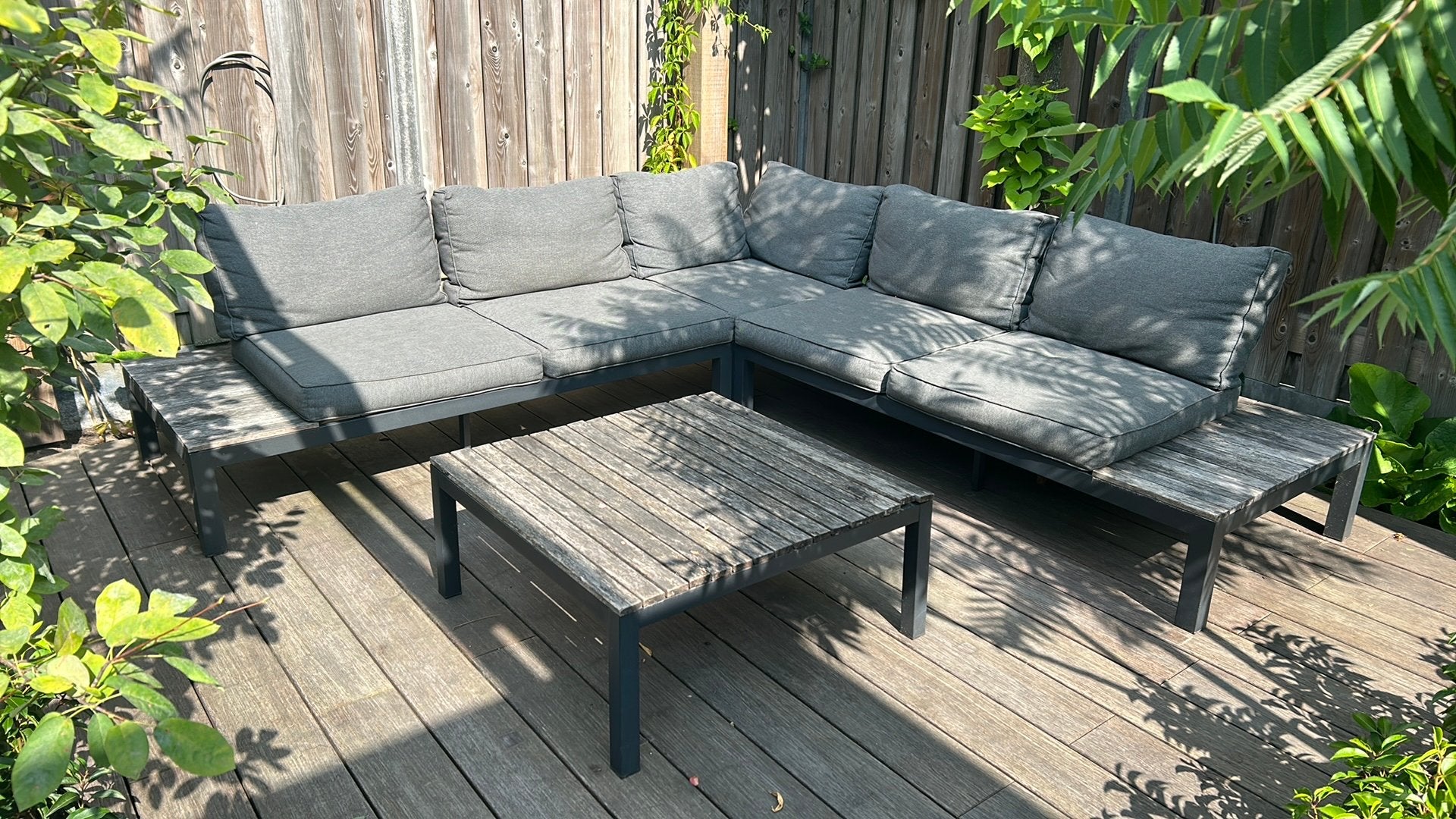 Lounge set hoekbank + tafel gratis afhalen, Ophalen, 5 zitplaatsen, Gebruikt, Bank