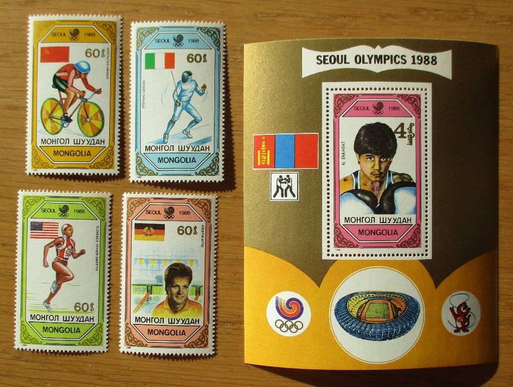 Mongolië, serie en blokje Olympische Zomerspelen 1988 (2), Verzenden, Postfris, Sport