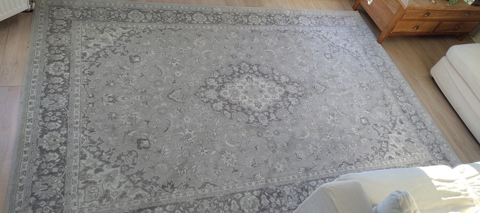 Stijlvol Grijs Vloerkleed met Klassiek Patroon, Ophalen, Gebruikt, 150 tot 200 cm, 200 cm of meer