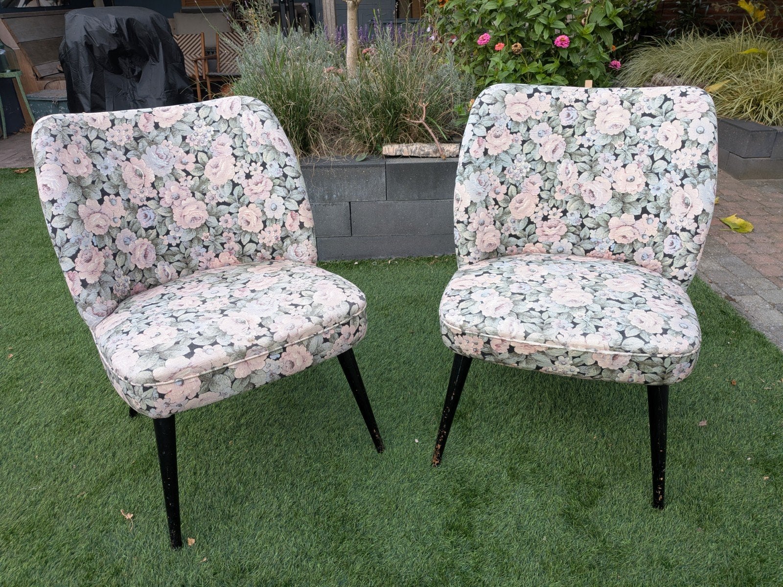 Vintage stoeltjes bloemetjesstof, Antiek en Kunst, Ophalen