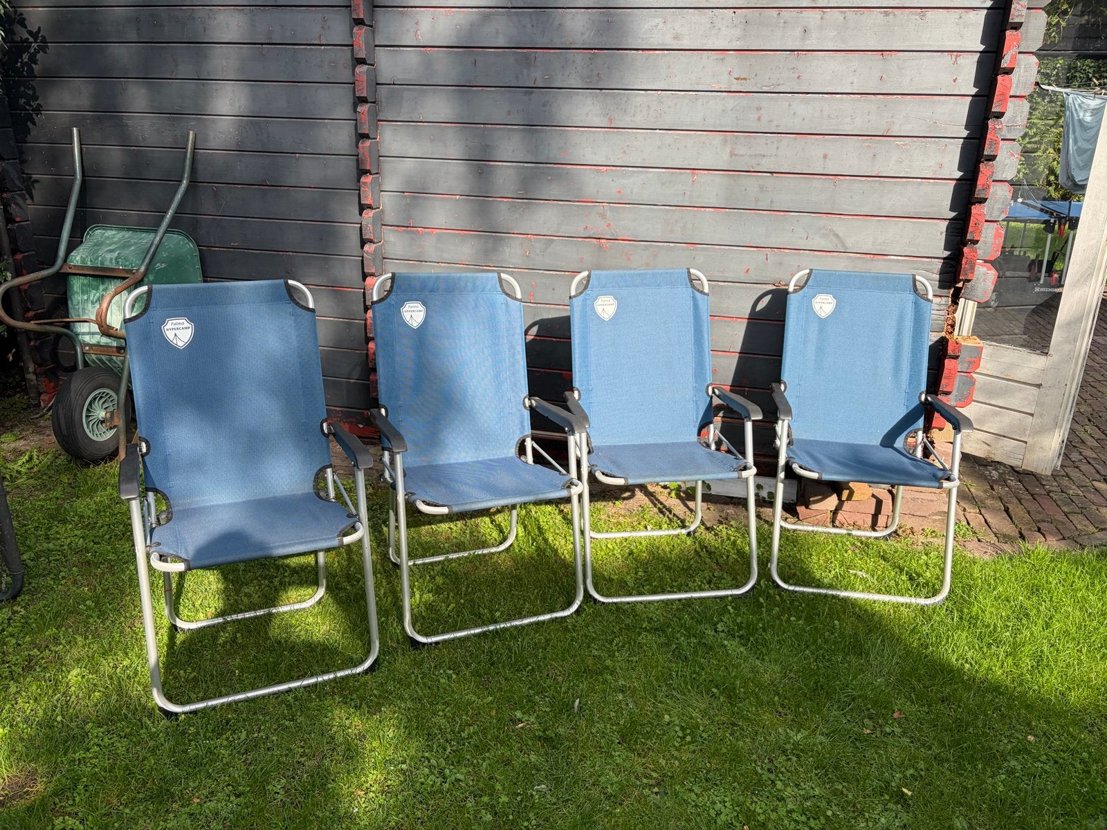 Set van 4 blauwe campingstoelen, Caravans en Kamperen, Ophalen, Zo goed als nieuw, Campingstoel