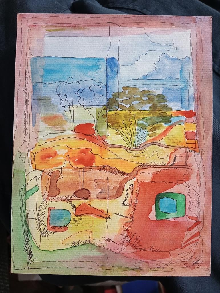 Aquarel pentekening gesigneerd, Ophalen of Verzenden
