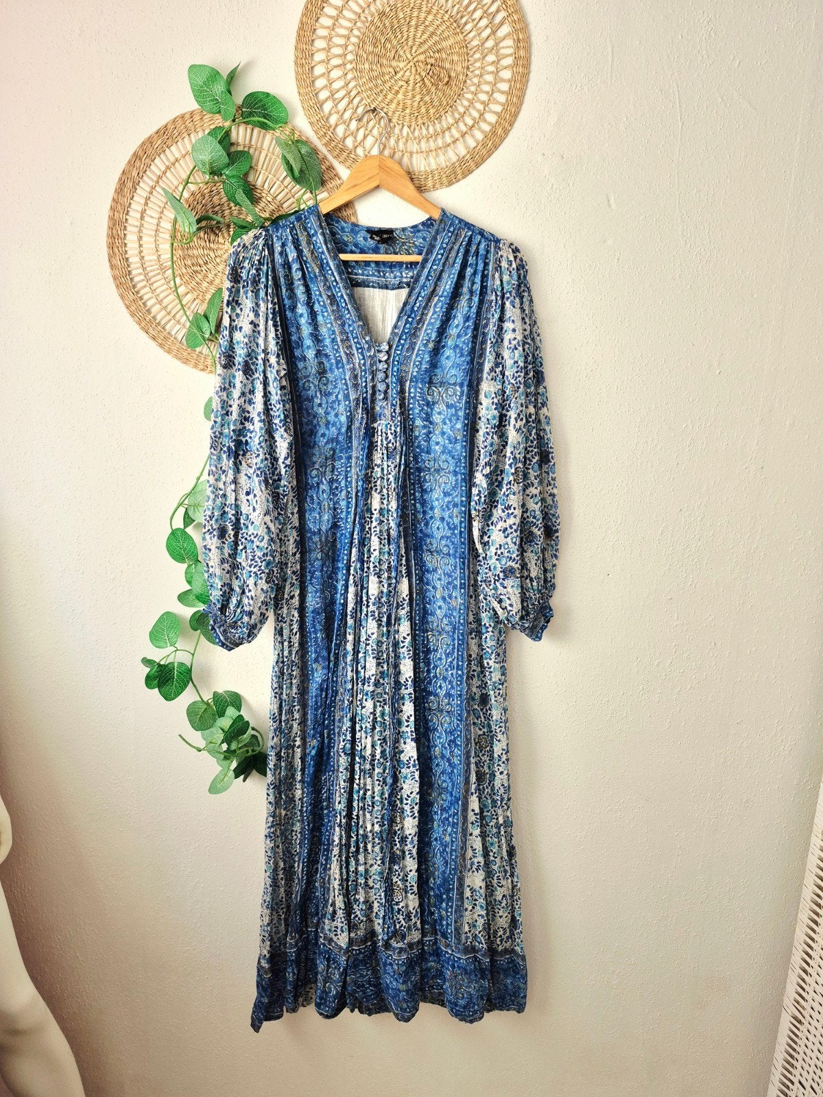 Originele 70s zeldzame hippie India blockprint jurk M/L, Kleding | Dames, Verzenden, Interlinks London, Maat 42/44 (L), Zo goed als nieuw