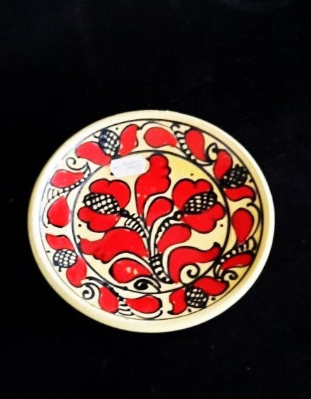 Vintage Korond wandbordje (Ø 13,5 cm) – Handgeschilderd (219, Ophalen, Zo goed als nieuw, Steen/keramiek, Wandbord of Wandpaneel