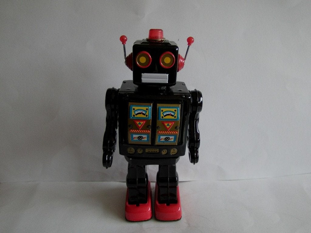Oude blikken Electron Robot, zwart. China, jaren''2000''s, Ophalen of Verzenden, Zo goed als nieuw