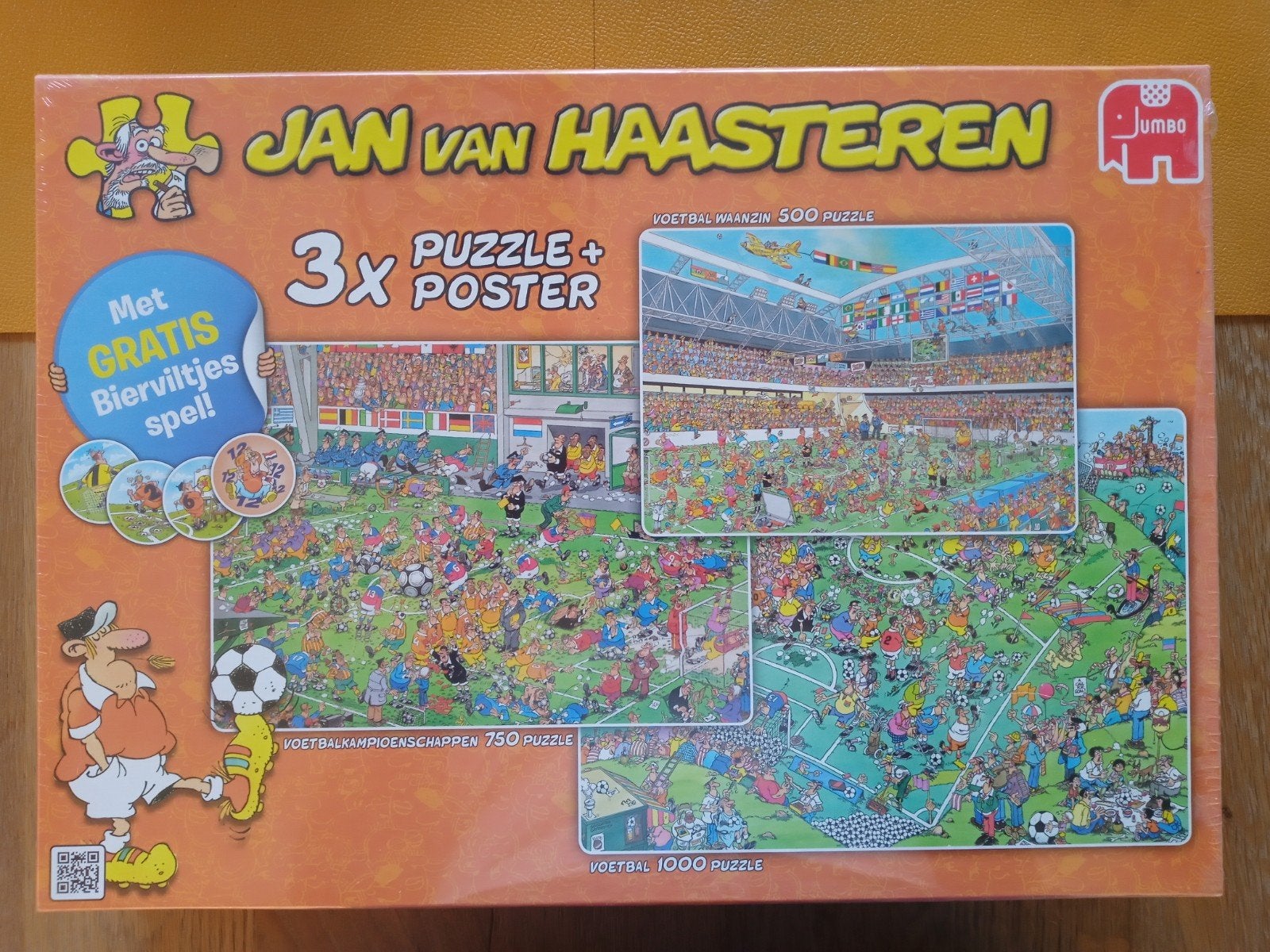 Jan van Haasteren, 3 puzzels voetbal (nieuw in plastic), Ophalen of Verzenden, 500 t/m 1500 stukjes, Nieuw, Legpuzzel