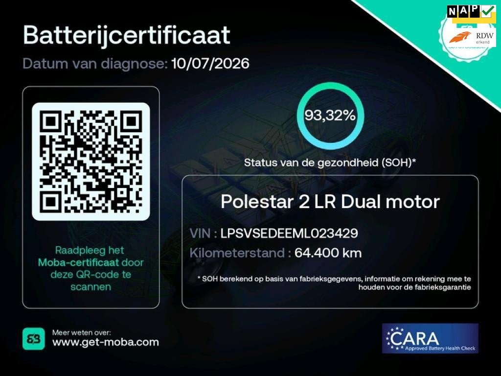 Polestar 2 Long Range Dual Motor Launch Edition 78kWh 93% SO, Polestar 2, Gebruikt, Zwart, Origineel Nederlands