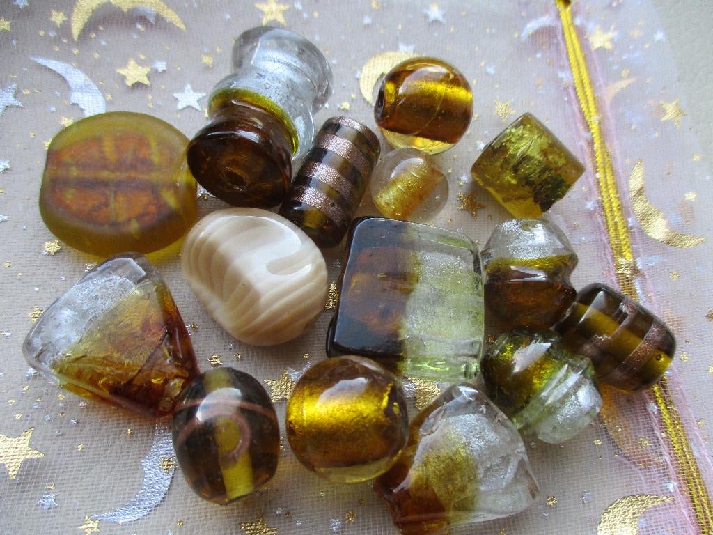 317/ luxe goud/bruine lampwork glaskralen, Ophalen of Verzenden, Nieuw, Kraal