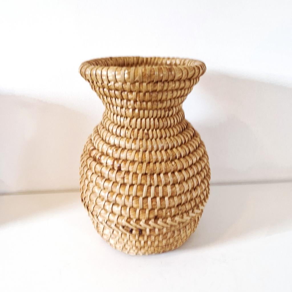 Vintage bamboe vaas mand jaren 70, Verzamelen, Retro, Huis en Inrichting, Ophalen of Verzenden