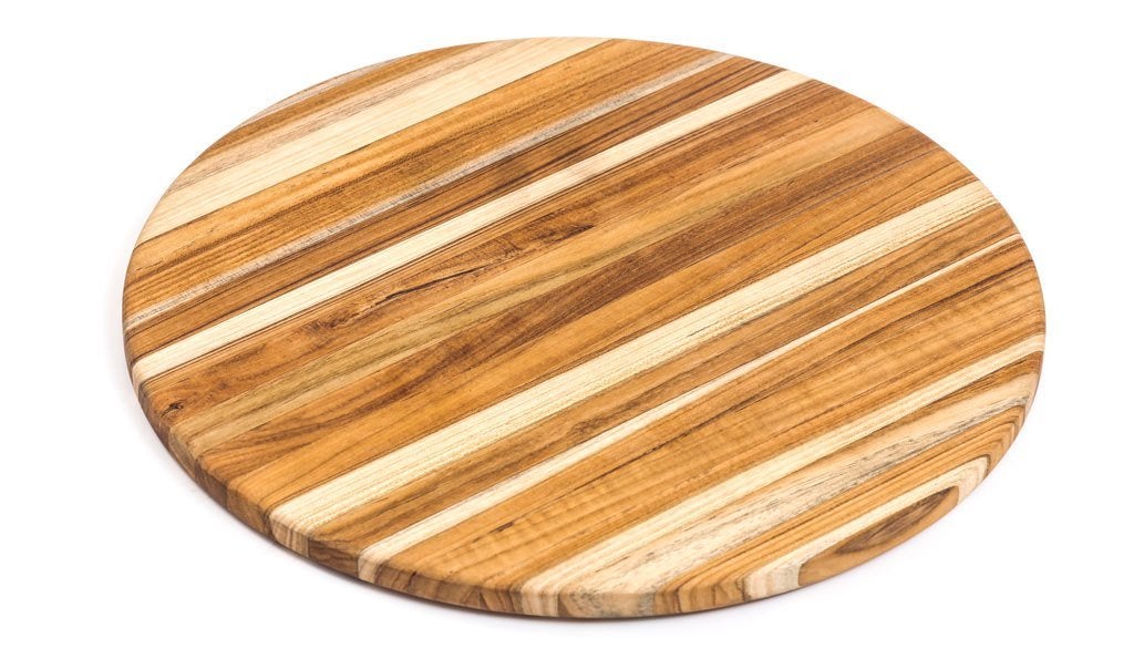Nieuw | Teakhouten serveer- en snijplank rond - 33cm, Hout, Snij-/serveerplank, Nieuw, Ophalen of Verzenden