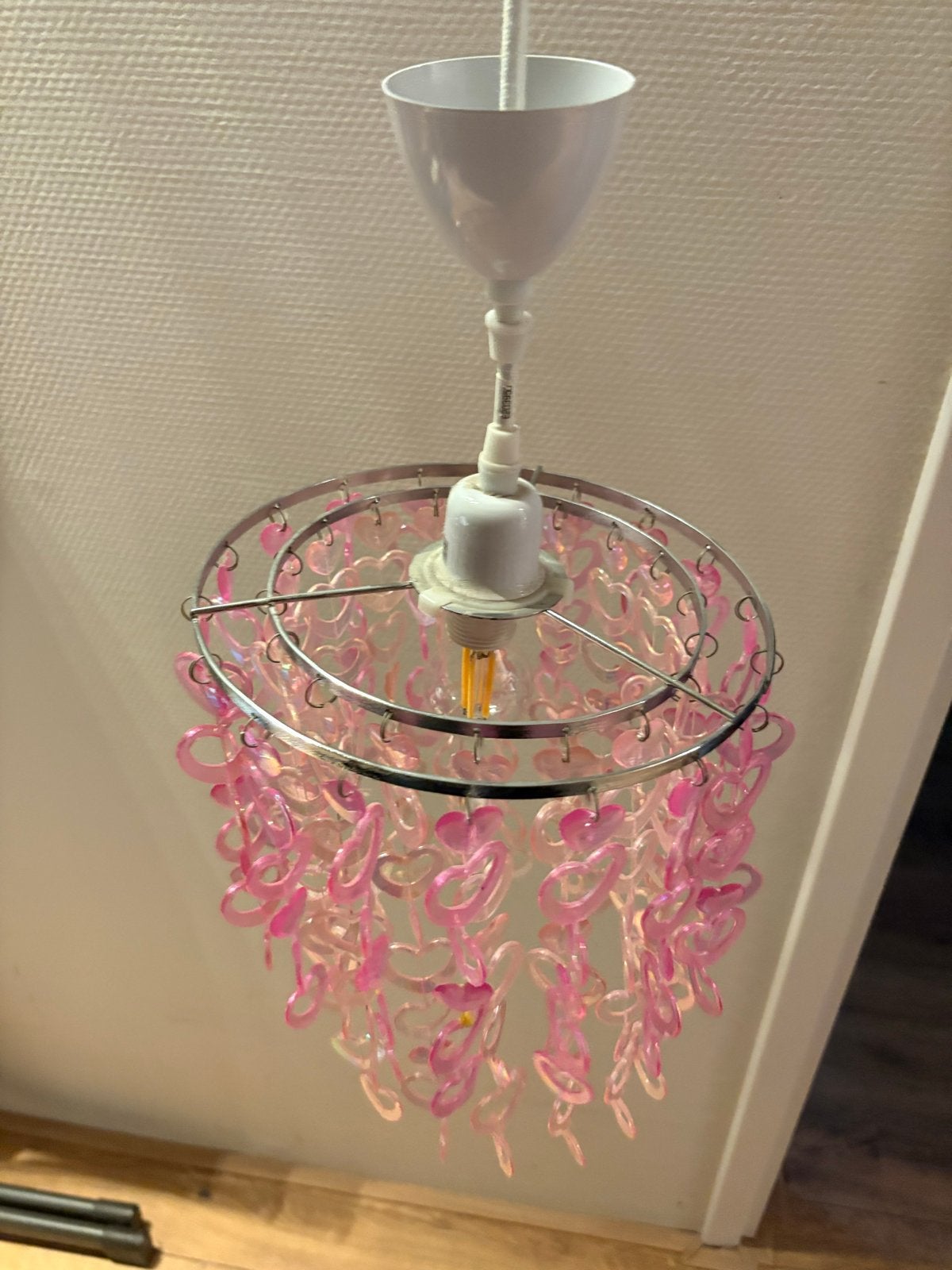 Roze hartjes hanglamp voor kinderkamer, Ophalen, Gebruikt, Minder dan 25 cm, Minder dan 100 cm