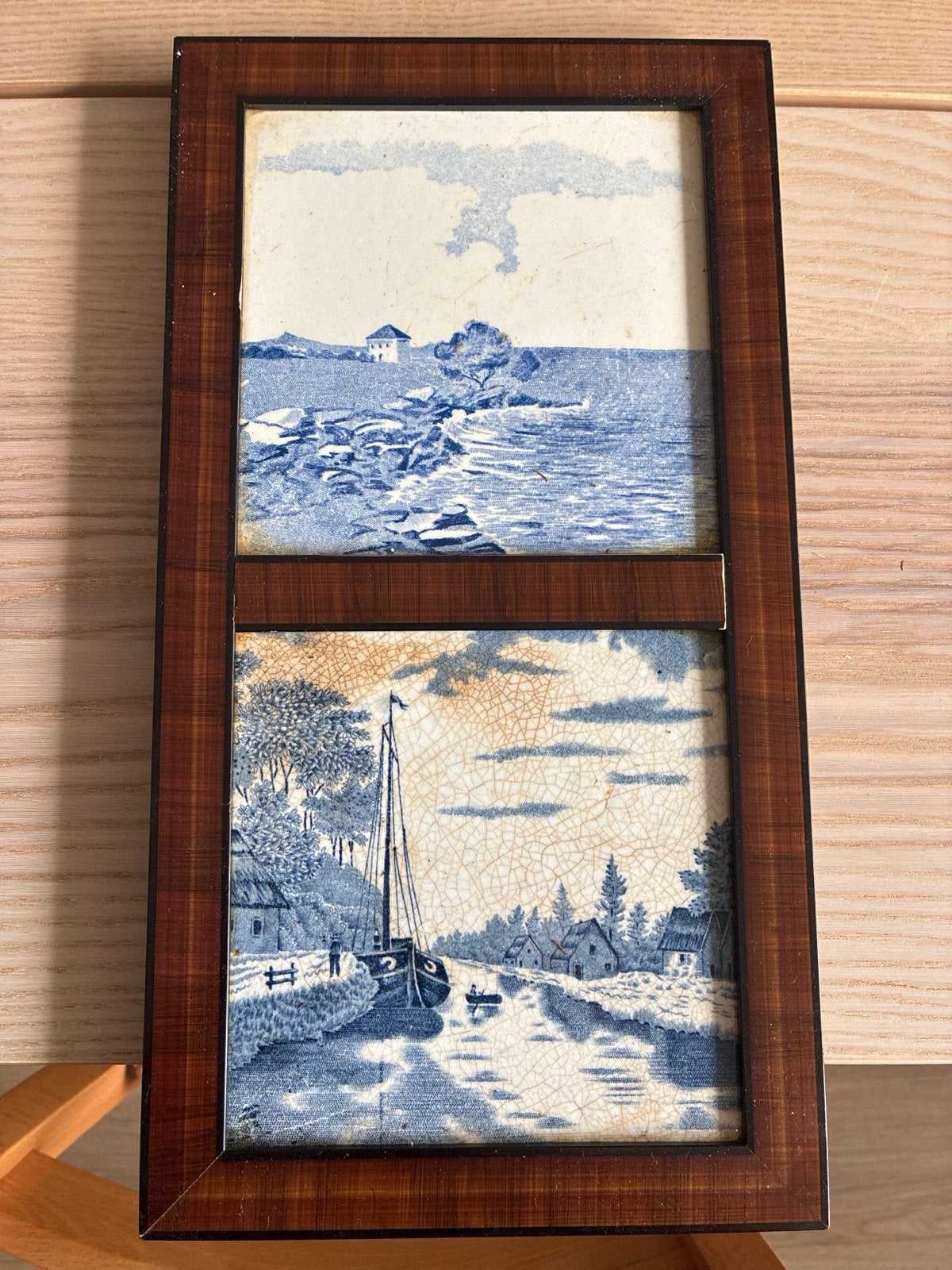 Antiek Delfts Blauw Tegeltableau in Houten Lijst, Ophalen of Verzenden